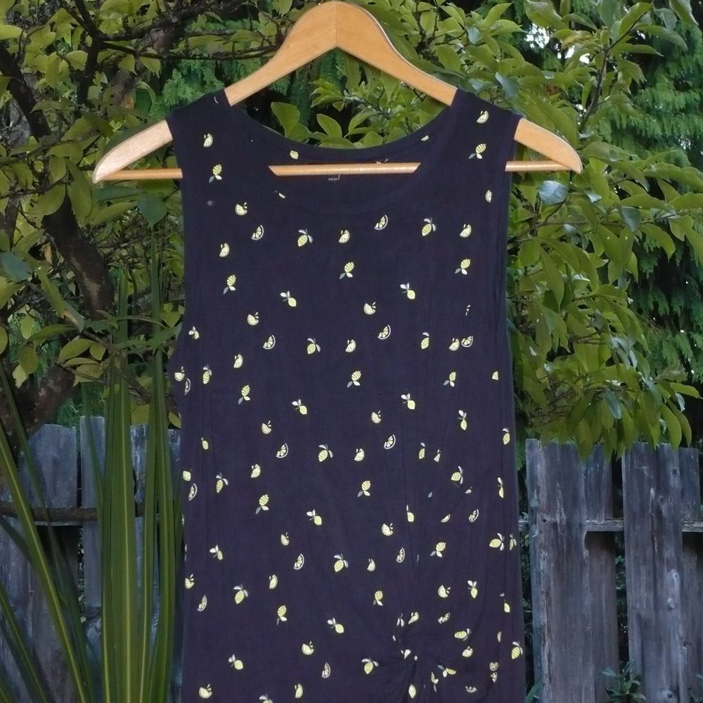 RW&CO. Lemon Print Viscose Twist Hem Tank Top